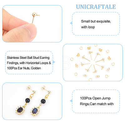 Unicraftale 100Pcs 304 Stainless Steel Ball Stud Earring Findings DIY-UN0004-36-1