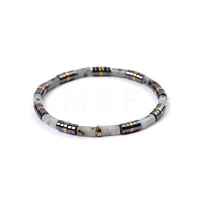 Bohemian Natural Amazonite & Golden Synthetic Non-magnetic Hematite Beaded Stretch Bracelets for Women Men NY1304-8-1