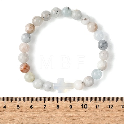 8.5MM Natural Aquamarine Round Beaded Stretch Bracelets BJEW-JB14342-02-1