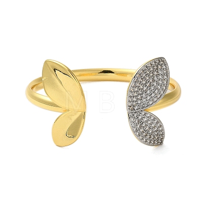 Butterfly Rack Plating Brass Micro Pave Cubic Zirconia Cuff Bangles BJEW-P336-07G-1