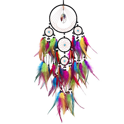 Iron Woven Web/Net with Feather Cotton Cord Wind Chime Pendant Decorations PW-WG20988-01-1