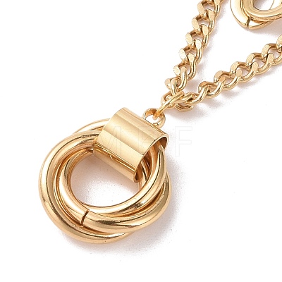 Vacuum Plating 304 Stainless Steel Double Chains Multi Layered Necklace with Rings Charm for Women STAS-E155-15G-1