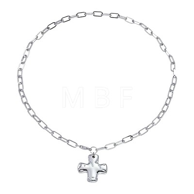 Alloy Textured Cross Pendant Paperclip Chain Necklaces FS-WGDACB3-02-1