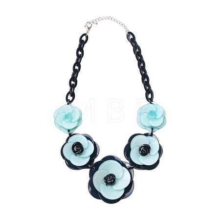 Boho Acrylic Flower Bib Necklaces with Alloy Chains for Women WG94BA3-02-1
