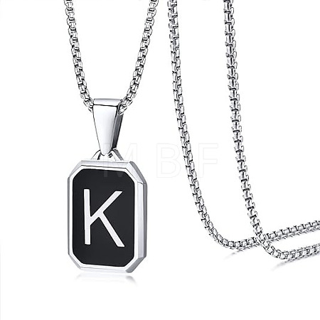 304 Stainless Steel Black Enamel Rectangle with Initial Pendant Box Chain Necklaces WG7737E-18-1
