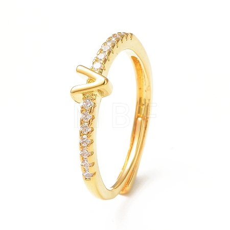 Clear Cubic Zirconia Initial Letter Adjustable Ring RJEW-C052-01G-V-1