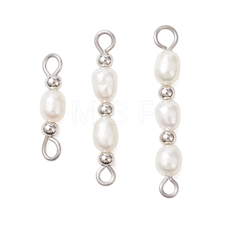 3Pcs 3 Styles Natural Cultured Freshwater Pearl Rice Beaded Links Connector Charms PALLOY-JF04914-01-1