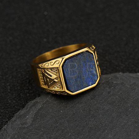 304 Stainless Steel with Natural Lapis Lazuli Finger Rings FS-WG06E27-15-1