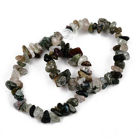 Unisex Chip Natural Indian Agate Beaded Stretch Bracelets BJEW-S143-38-1