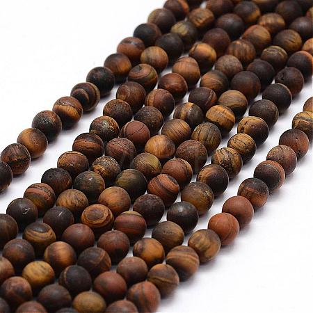 Frosted Natural Tiger Eye Beads Strands G-F364-18-6mm-1