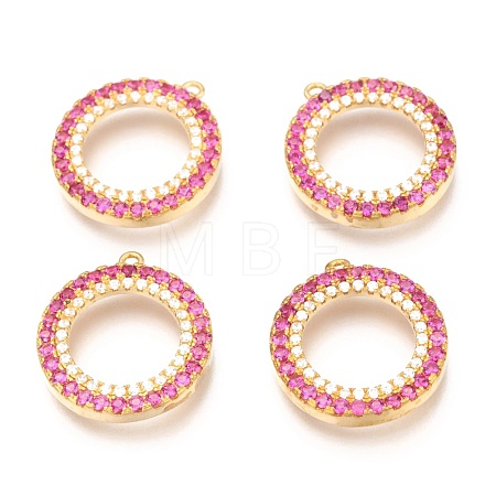 Brass Micro Pave Deep Pink & Clear Cubic Zirconia Pendants ZIRC-J039-01G-1