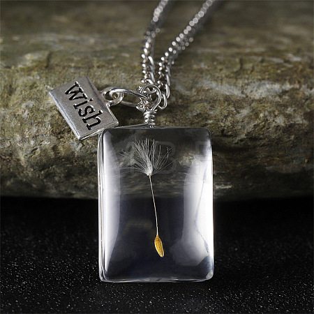 Clear Glass with Dandelion Inside Pendant Necklaces FS-WG96F40-04-1
