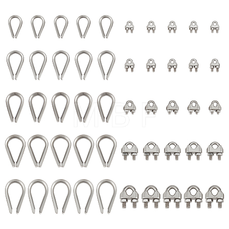 25Pcs 5 Styles 304 Stainless Steel Wire Rope Cable Clip Clamp STAS-PH0007-68-1