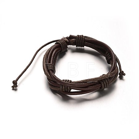 Adjustable Genuine Leather Cord Braided Multi-Strand Bracelets X-BJEW-M169-05-1