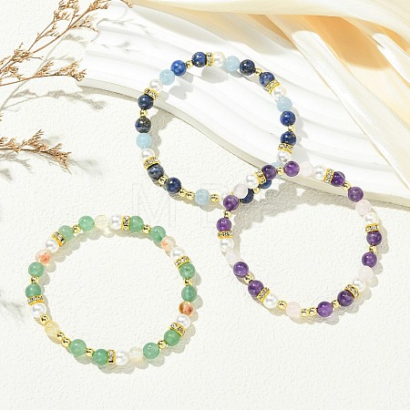 3Pcs 3 Styles Natural Mixed Gemstone & Non-magnetic Synthetic Hematite & Shell Pearl Beaded Bracelets for Women BJEW-JB13895-1