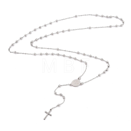 Non-Tarnish 304 Stainless Steel Rosary Bead Necklaces For Religion X-STAS-B021-02P-1