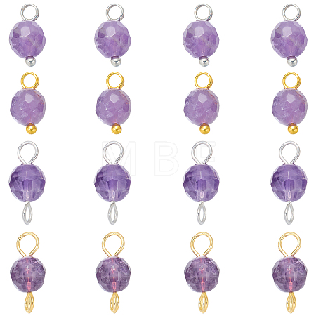 16Pcs 4 Colors Natural Amethyst Pendant and  Connector Charms Sets PALLOY-SW00081-1