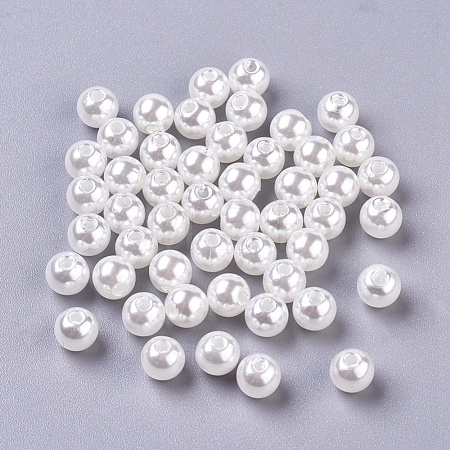 ABS Plastic Imitation Pearl Round Beads X-MACR-S789-6mm-01-1