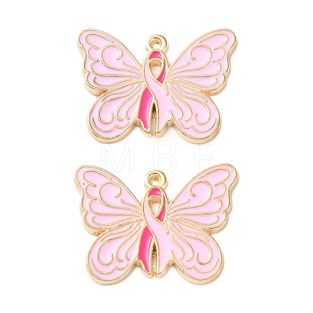 Breast Cancer Awareness Ribbon Zinc Alloy Enamel Pendants ENAM-I079-02G-02-1