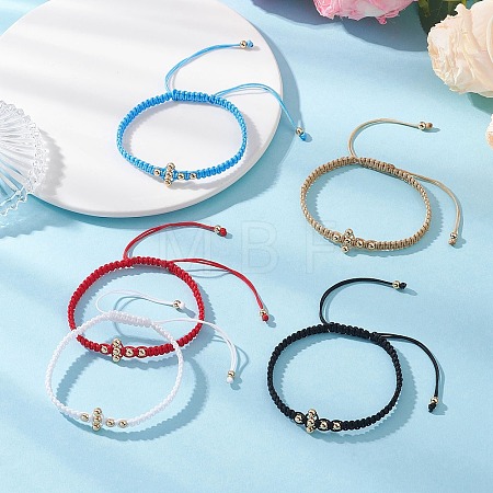 Brass Beaded Braided Bead Bracelets BJEW-JB12817-1