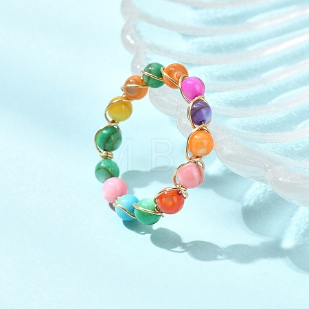 Dyed Natural Freshwater Shell Beads Finger Rings RJEW-JR01051-01-1