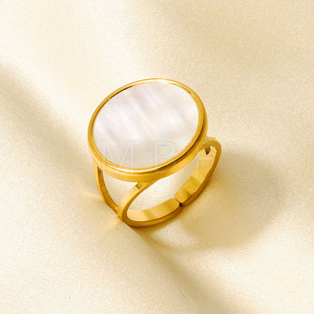304 Stainless Steel with Natural Shell Cuff Open Rings for Women GL7761-3-1