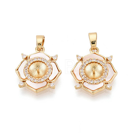 Brass Micro Pave Cubic Zirconia Cup Pearl Peg Bails Pin Pendants KK-T079-06G-1