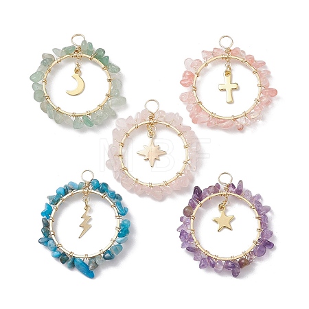 Natural & Synthetic Mixed Gemstone Chip Pendants PALLOY-JF02574-1