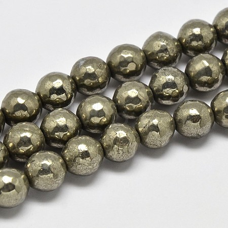 Natural Pyrite Round Beads Strands G-F197-07-10mm-1