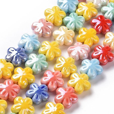 Glazed Porcelain Beads Strands X-PORC-M539-02-1