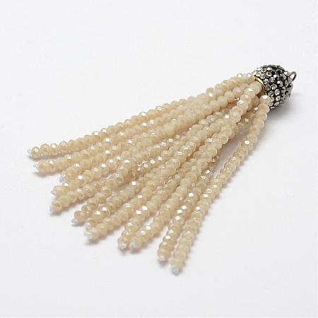 Electroplate Glass Bead Tassel Big Pendants EGLA-P024-01-1