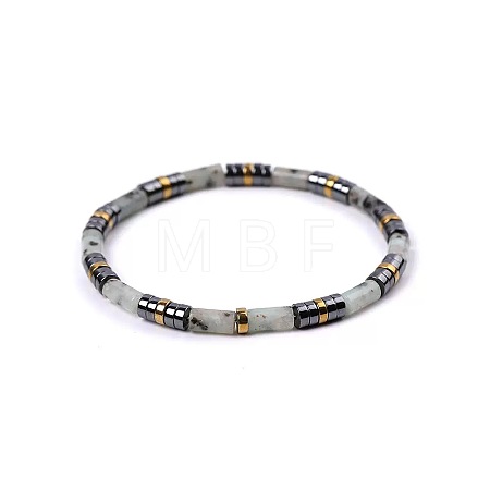 Bohemian Natural Amazonite & Golden Synthetic Non-magnetic Hematite Beaded Stretch Bracelets for Women Men NY1304-8-1