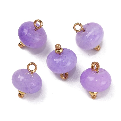 Natural White Jade Dyed Saucer Charms with Rack Plating Golden Tone Brass Bails KK-B103-17B-03-1