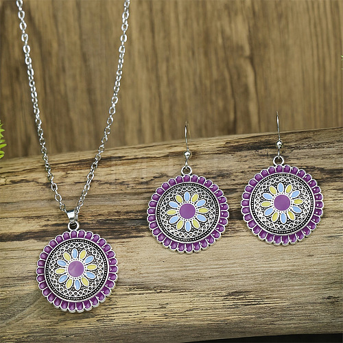 Flower Alloy Enamel Pendant Necklaces & Dangle Earrings Sets WG8932C-01-1