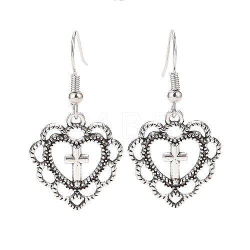 Alloy Heart with Cross Dangle Earrings for Women EJEW-JE05133-1