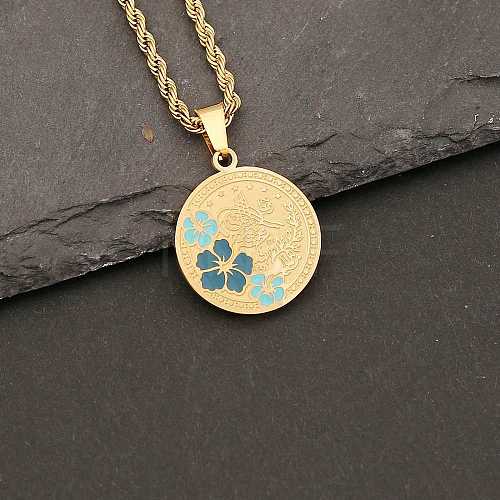 Stainless Steel Enamel Flat Round Pendant Rope Chain Necklaces for Women PW23033141126-1