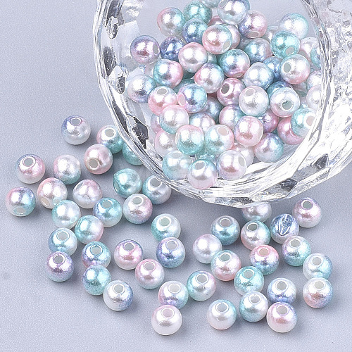 Rainbow ABS Plastic Imitation Pearl Beads OACR-Q174-8mm-05-1