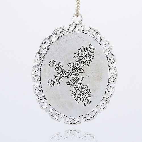 Antique Silver Plated Alloy Glass Oval Big Pendants GLAA-N0009-02-1