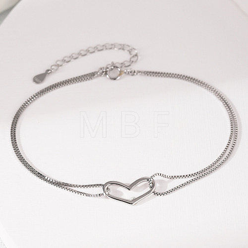 Anti-Tarnish S925 Sterling Silver Double Layer Heart Shape Link Bracelet UD1653-2-1