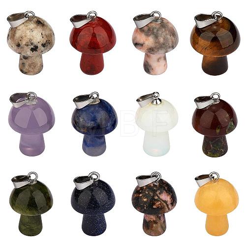 12 Pieces Gemstone Mushroom Charm Pendant Crystal Mushroom Natural Stone Pendants Mixed Color for Jewelry Necklace Earring Making Crafts JX550C-1