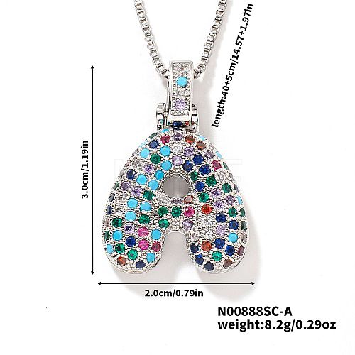 Brass Pave Colorful Cubic Zirconia Letter Pendant Box Chain Necklaces NU0575-27-1