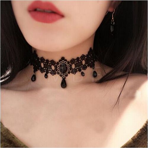 Gothic Style Resin Tassel Lace Chain Necklaces WG2E9D0-09-1