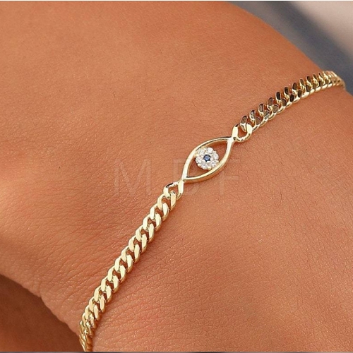 Brass Rhinestone Cuban Chain Evil Eye Bracelet for Women PW-WGA8484-02-1