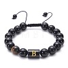 Natural Black Agate & Tiger Eye Round Beaded Adjustable Bracelets HL8029-2-1