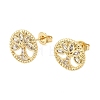 Ring with Tree of Life Pattern Brass Micro Pave Clear Cubic Zirconia Stud Earrings EJEW-G460-02G-4