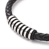 Black Leather Braided Cord Bracelet with 304 Stainless Steel Magnetic Clasps BJEW-P275-02P-2