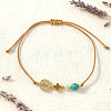 Brass Saint Benedict Medal Cross Synthetic Turquoise Beaded Braided Bracelets FP7792-1-3
