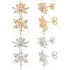 4 Pairs 4 Style Brass Cubic Zirconia Flower Stud Earring Findings EJEW-BBC0001-15-1