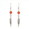 Feather Alloy Natural & Synthetic Mixed Stone Dangle Earrings EJEW-JE01999-2