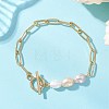 Rice Natural Cultured Freshwater Pearl & Brass Paperclip Chain Bracelets for Women BJEW-JB13543-02-1